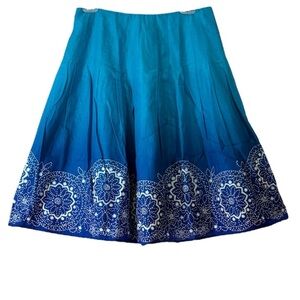 Jones New York Skirt Floral Print A Line Skirt Coastal Boho Ombré Blue Size 4